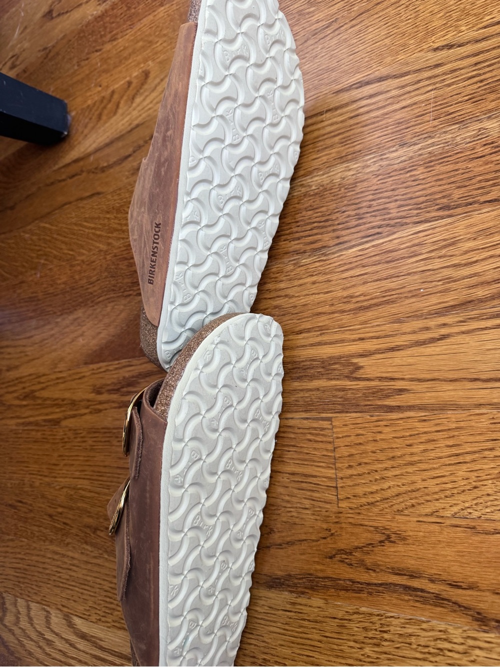 Birkenstock Brown Two-Strap Sandals with Gold Buckles - Picture 4 of 4